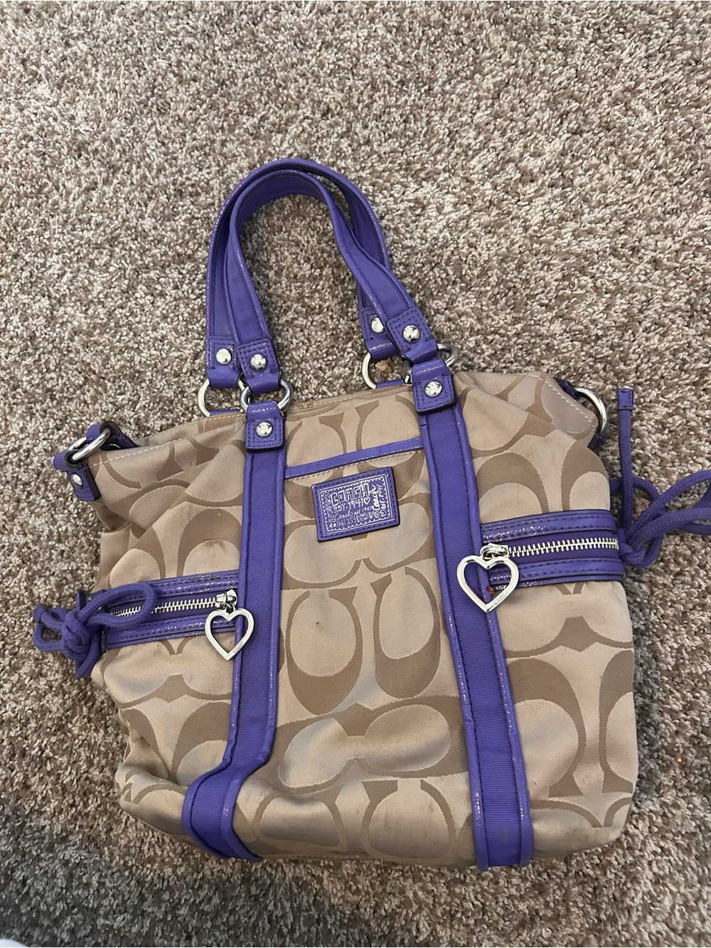 vintage beige and purple RARE coach bag, 2010s coach poppy line